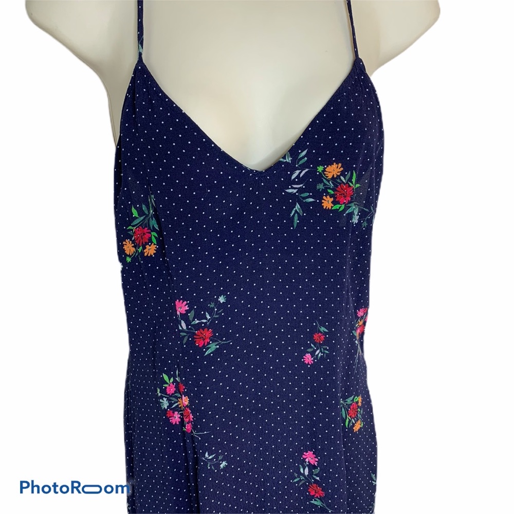 Bisouxx Blue Floral Polkadot Maxi Summer Slip Dress Sleeveless